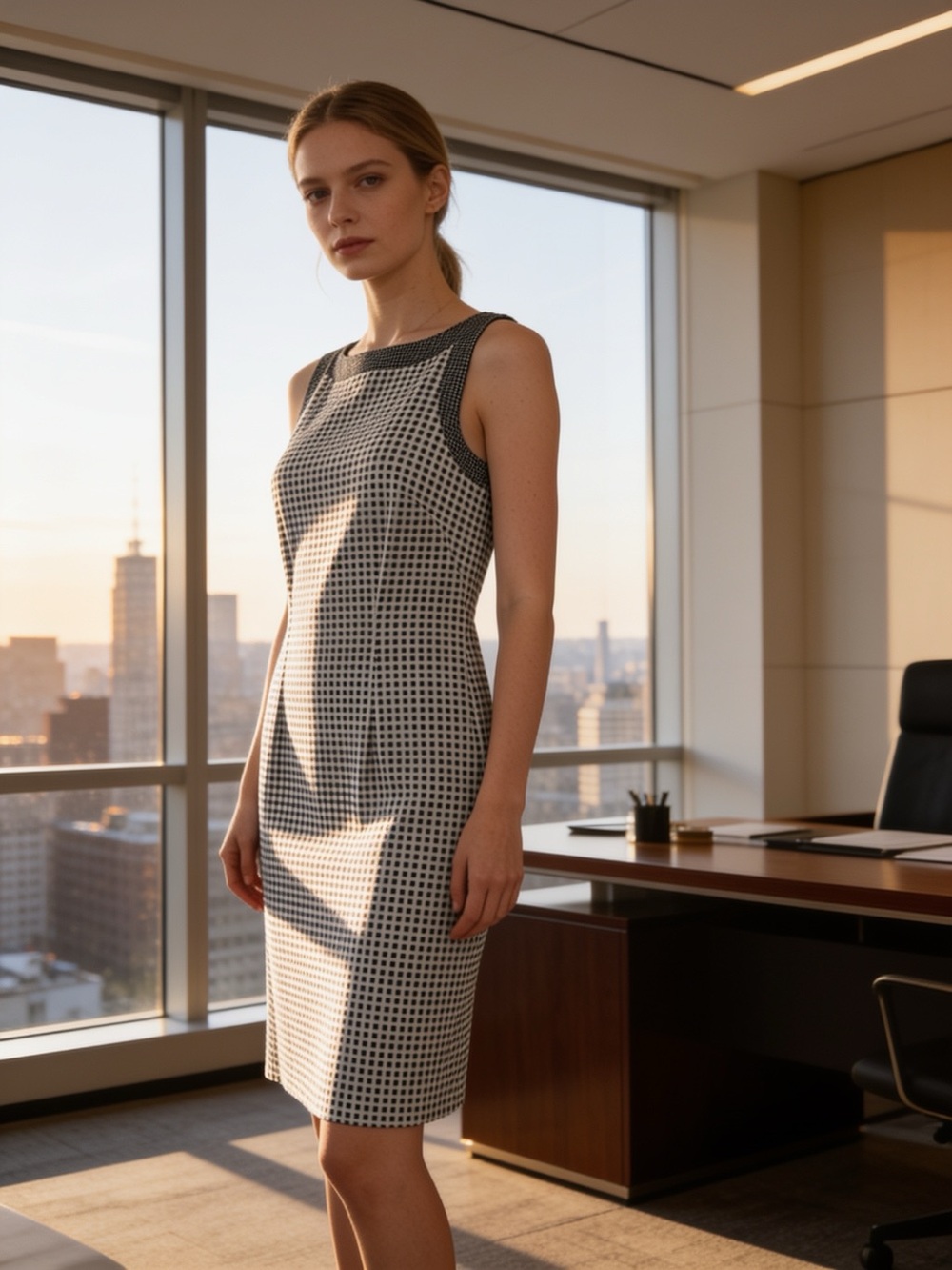 Ann Taylor Petite Black White Grid Print Sheath Dress XXSP Sleeveless Career